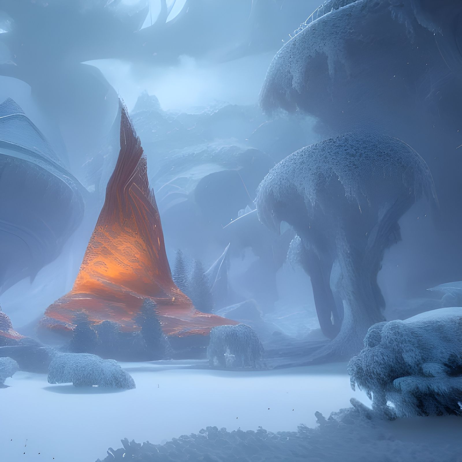 Amber Encased in Winter Snow: Detailed Concept Art