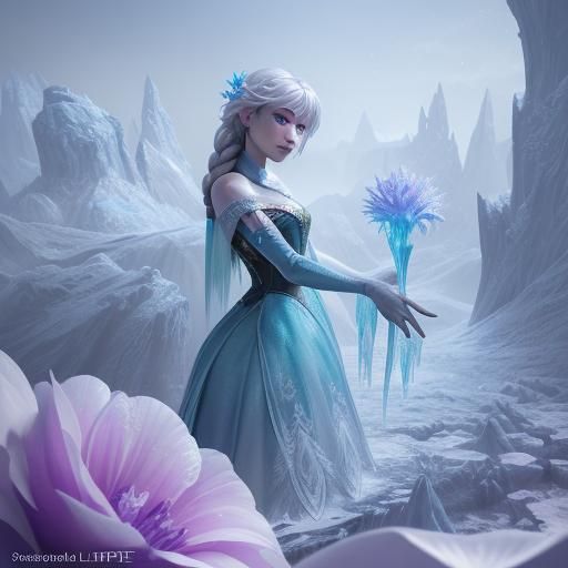 Frozen Flower in Ice: Detailed Fantasy Concept Art