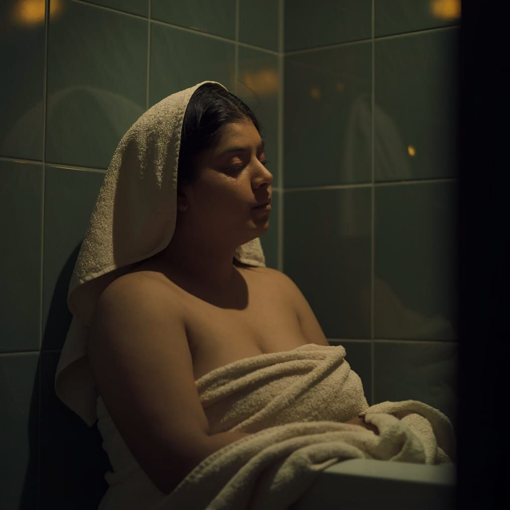 Softly Lit Indian Sissy in Cozy Bath Towel Moment