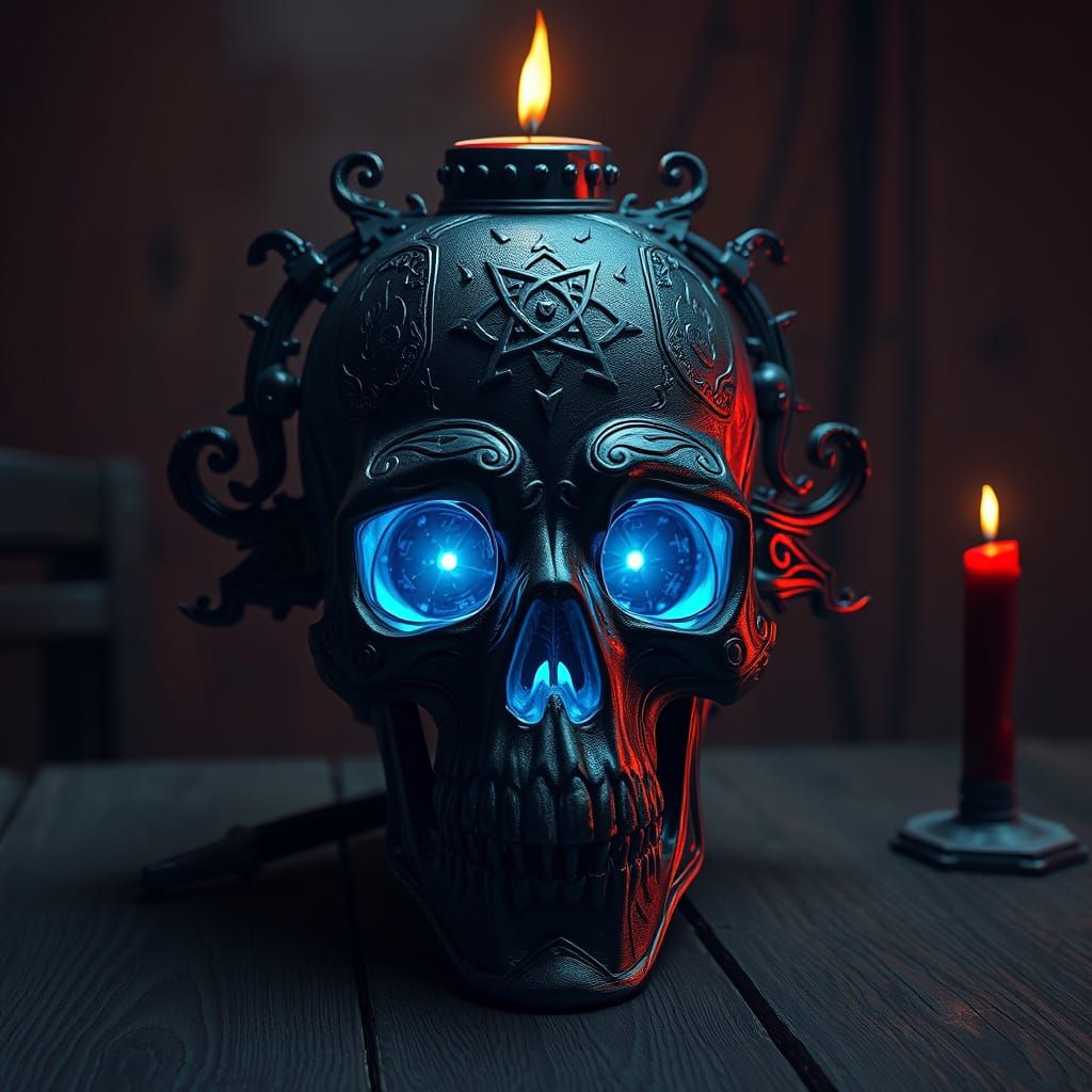 Surreal Dark Fantasy Skull in Mystic Candlelight