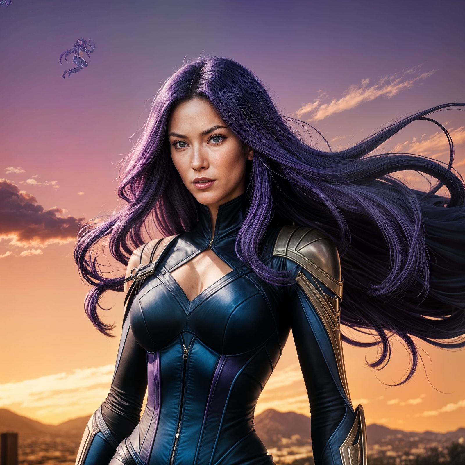 Psylocke with Purple Hair and Blue Bodysuit