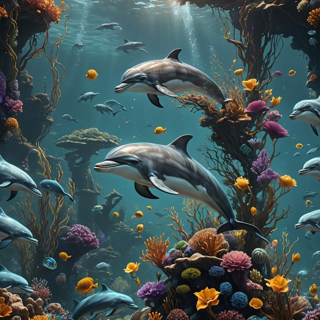 Underwater Dolphin in Detailed Matte Painting Style