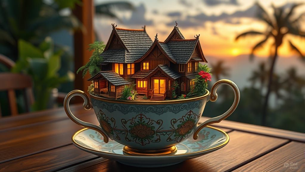 Indonesian Village in a Teacup: Digital Painting