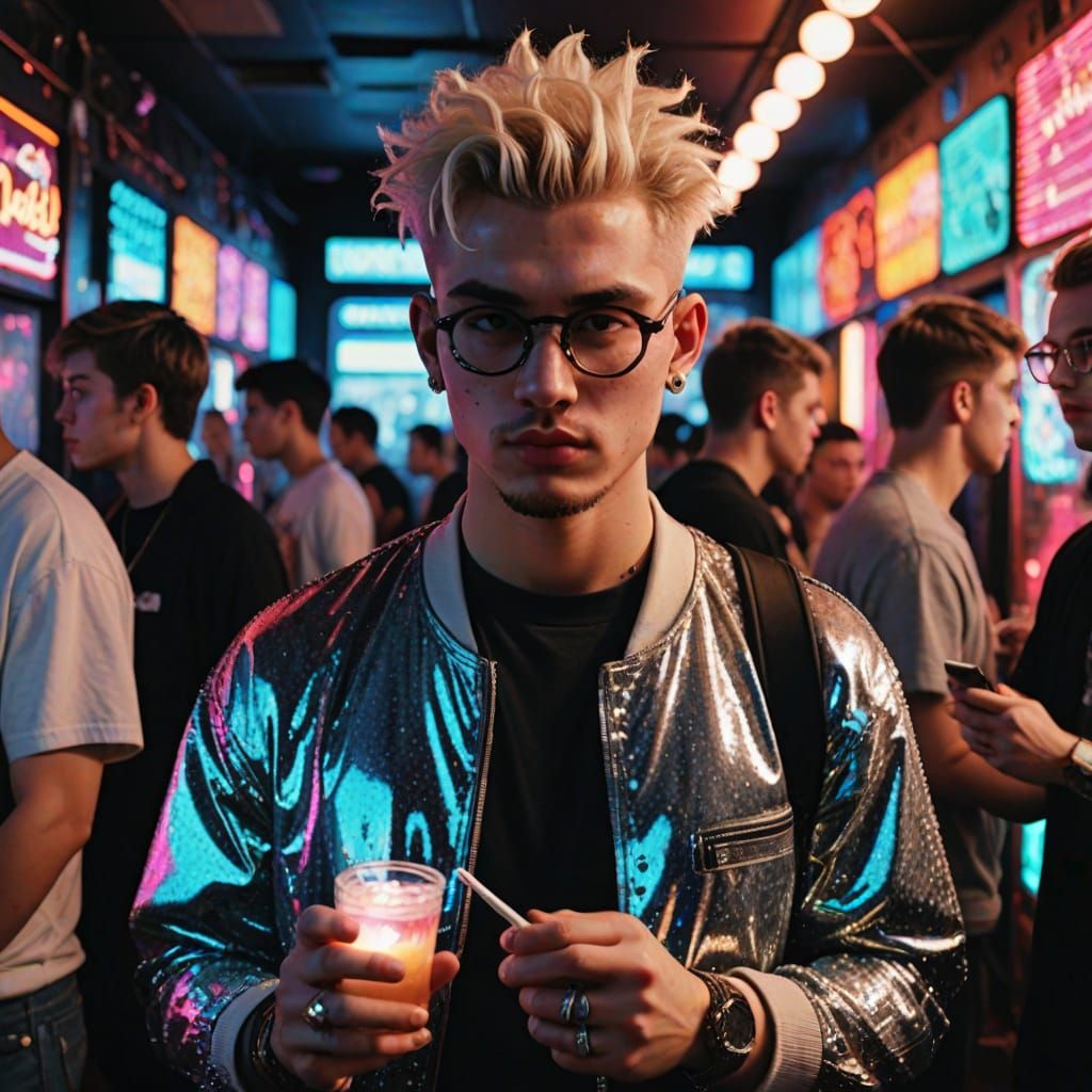 Grunge Chic Disco Guy Under Neon Lights