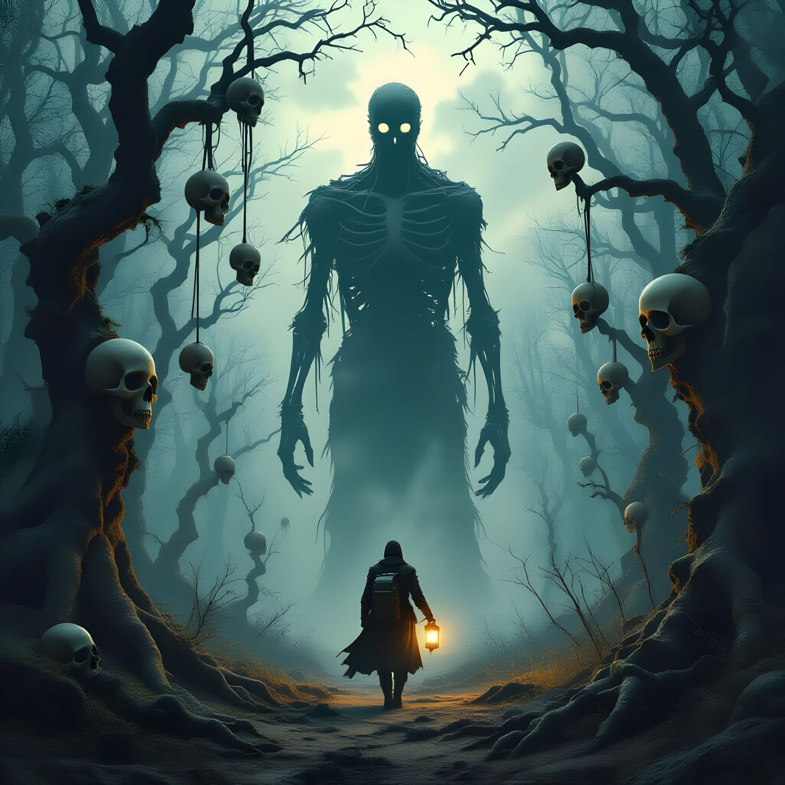 Eerie Bone Forest Adventurer in Cinematic Lighting