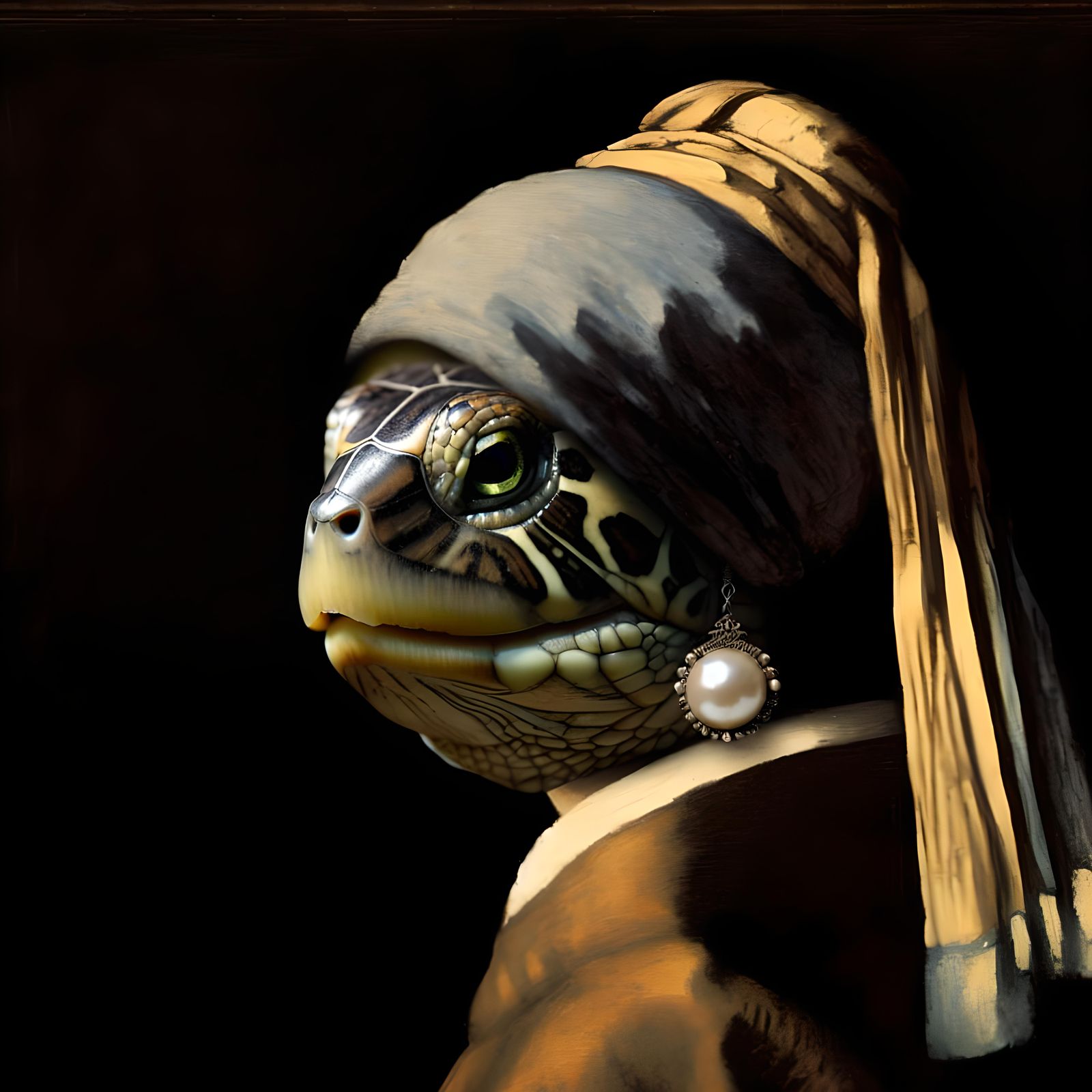 Turtle with a Pearl Earring, Vermeer Style