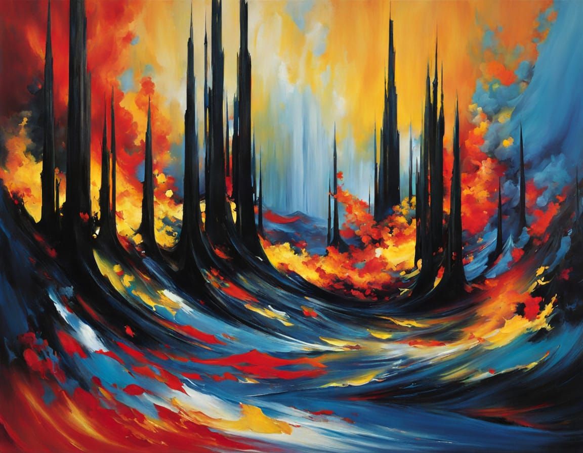 Expressionist Forest Inferno in Ephemeral Flames