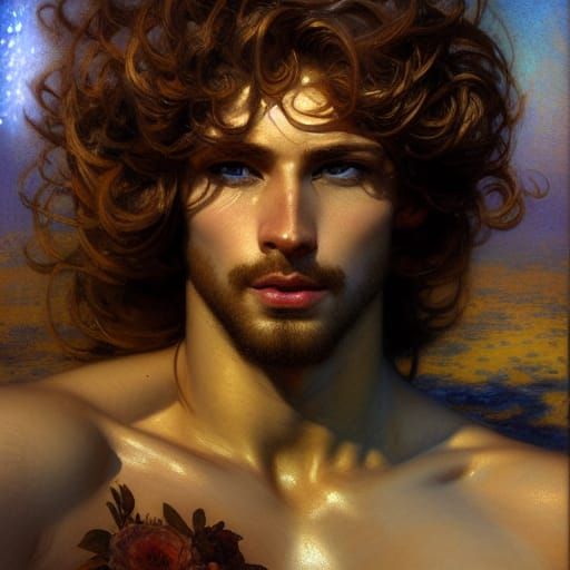 Handsome Man Under Nebula Sky in Film Noir Style