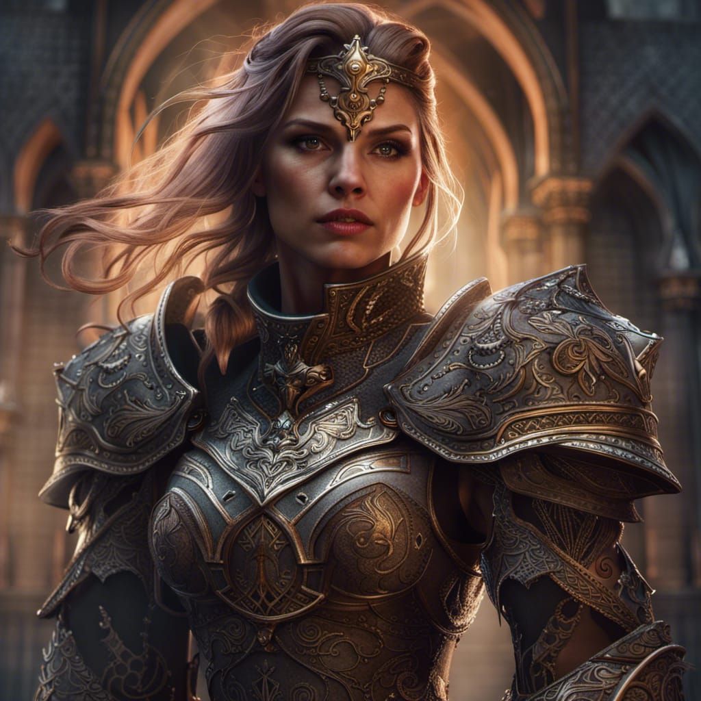 Beautiful Female Templar in Epic Fantasy Armor