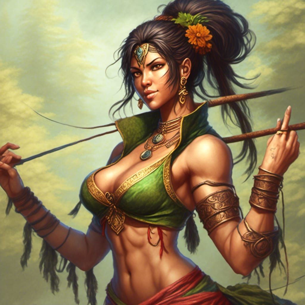 Female Bodybuilder Dancing in Juice Bar: Cel-Shaded Illustra...