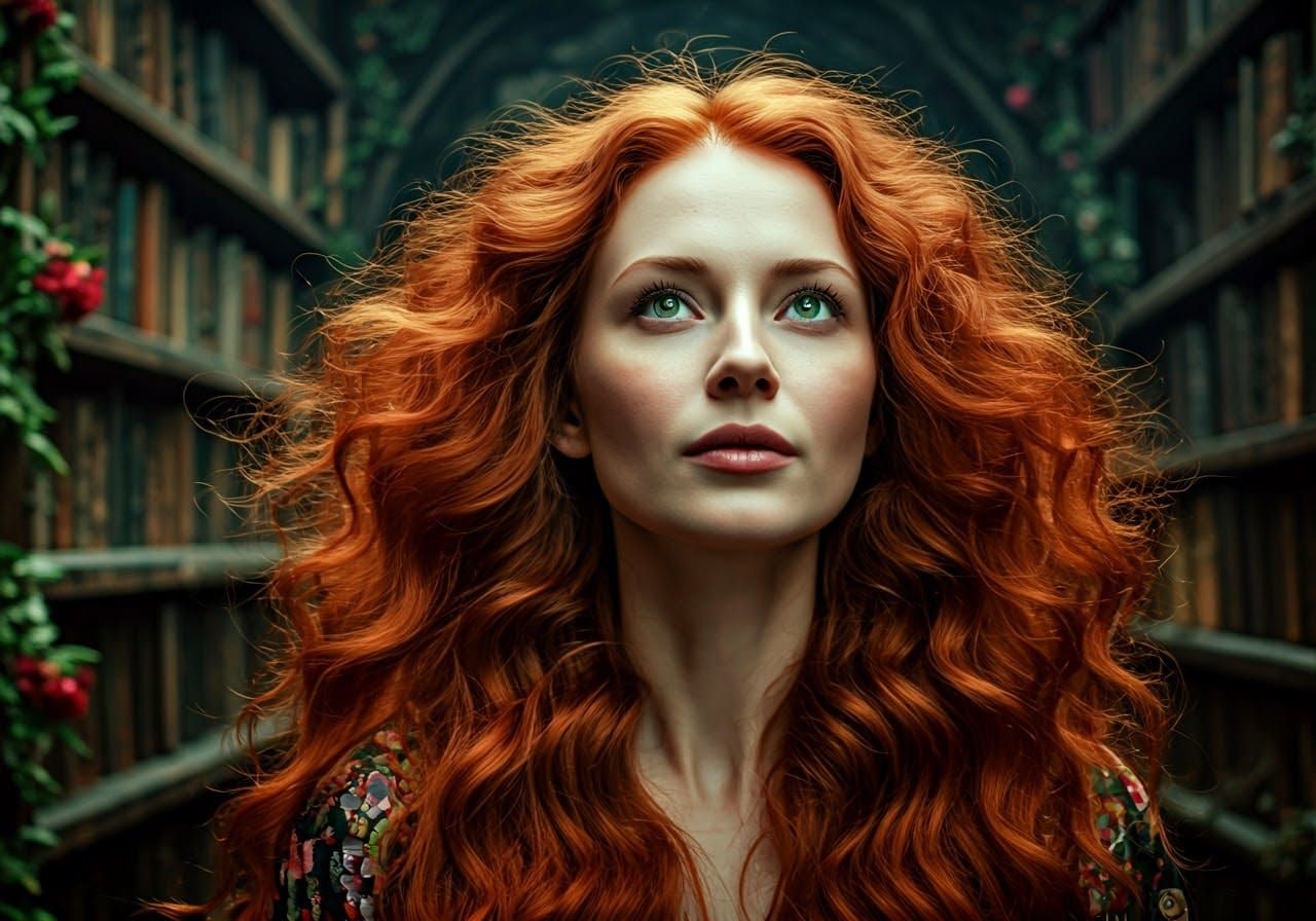 Celtic Siren in Mystical Library: Digital Matte Painting