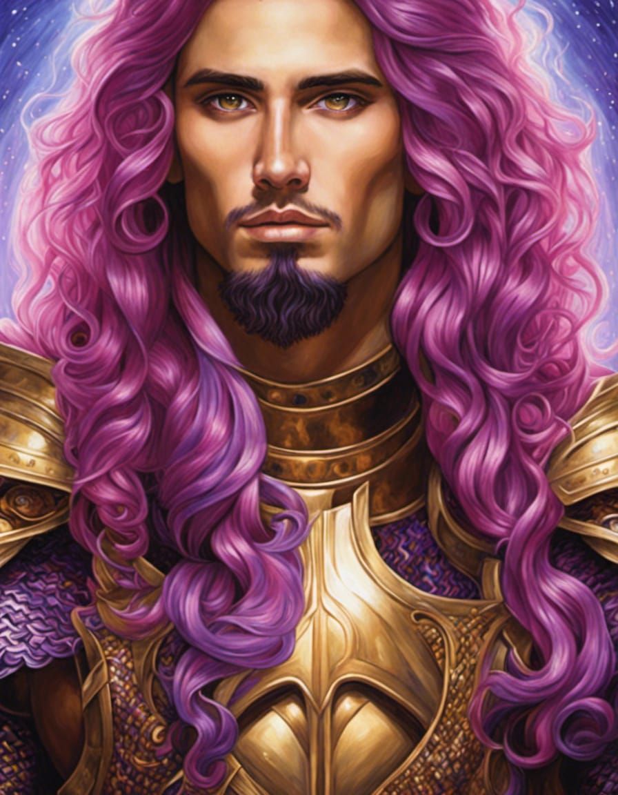 Cosmic Hair Male in Chainmail, Digital Oil Painting