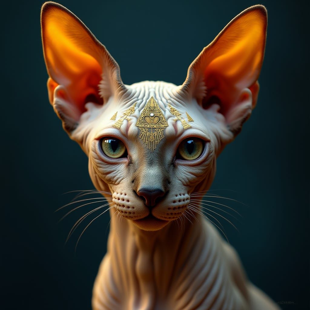 Majestic Sphynx Cat with Egyptian Pyramids, Digital Art