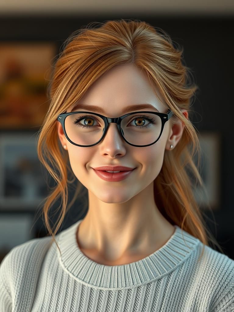 Ginger Beauty with Glasses: Hyperrealistic 3D Portrait