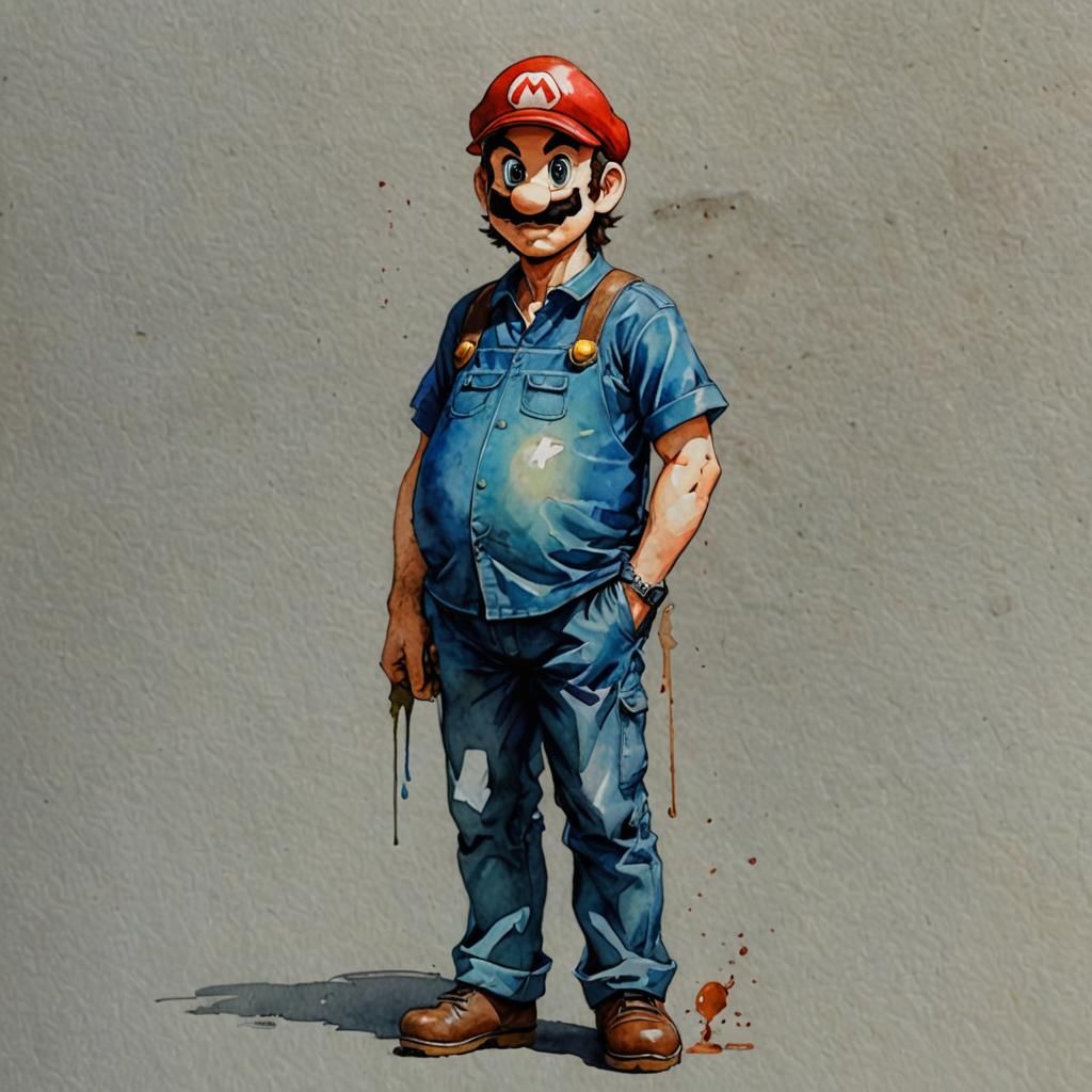 Mario Pregnancy in Watercolor Comic Style