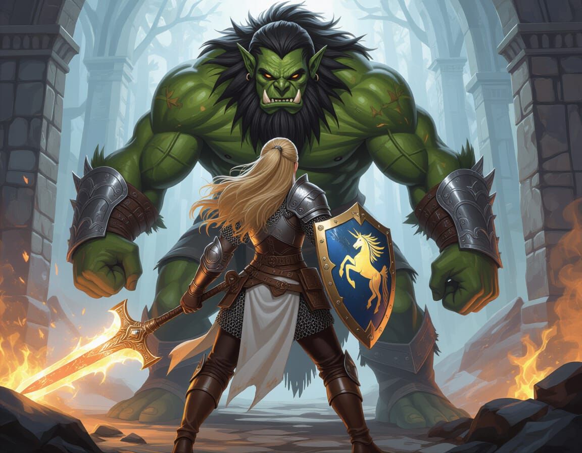 Paladin Battles Troll in Forgotten Realms Style
