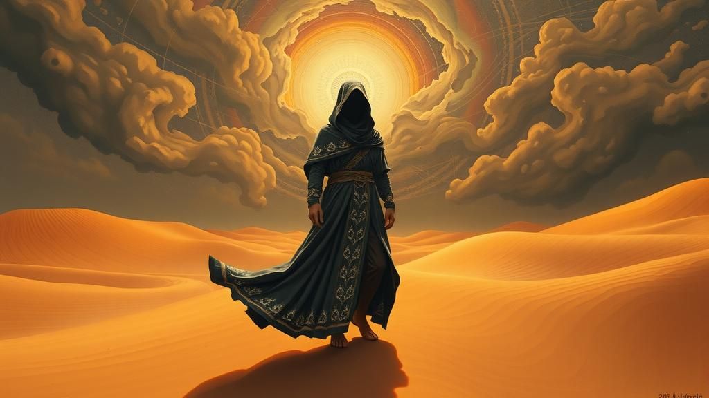 Kinetic Desert Figure in Surreal Automatism