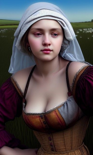 Realistic Portrait of a Voluptuous Peasant Girl