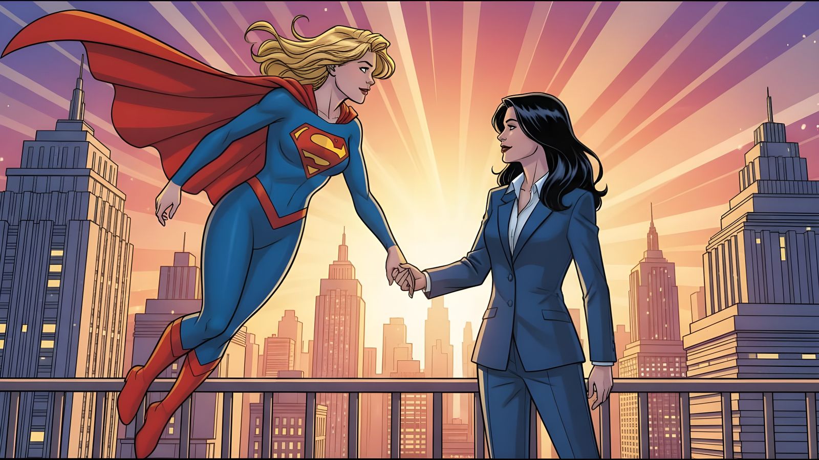 Supergirl and Lena Luthor Embrace in Comic Art Style