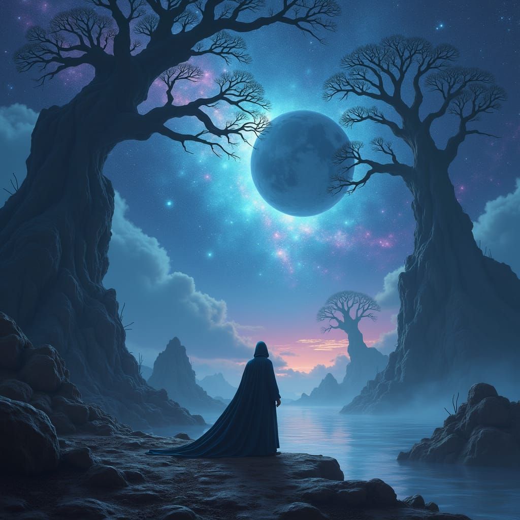 Mysterious Figure Selling the World in Dreamlike Realm