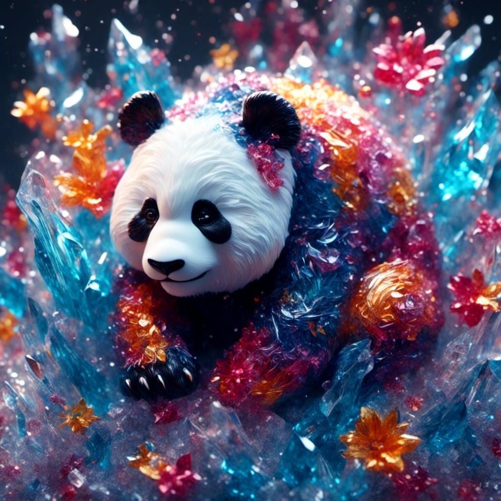 Rainbow Crystal Panda in Detailed Digital Art