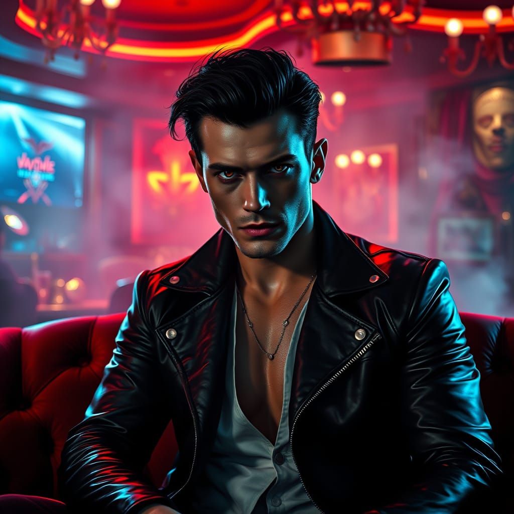 vampire sits in a nightclub