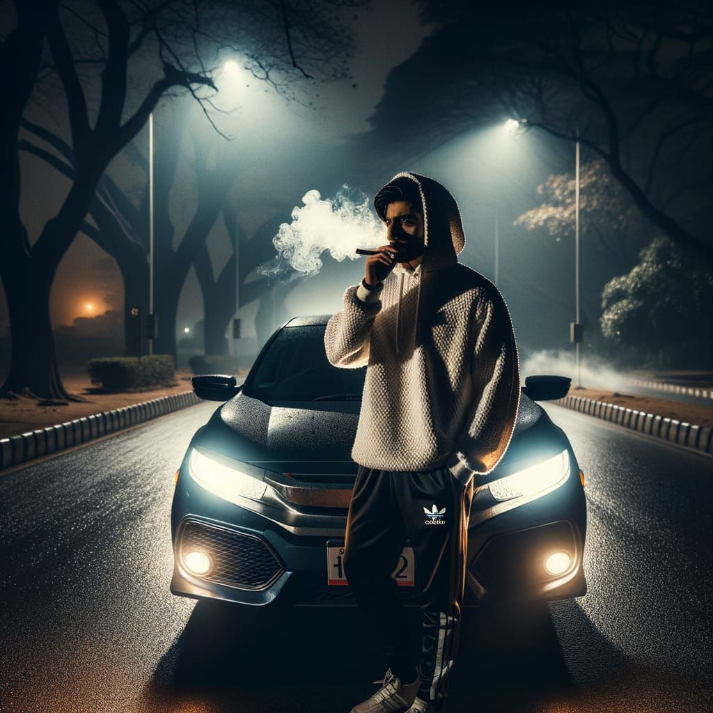 Man Smoking in Dark Islamabad Winter Night