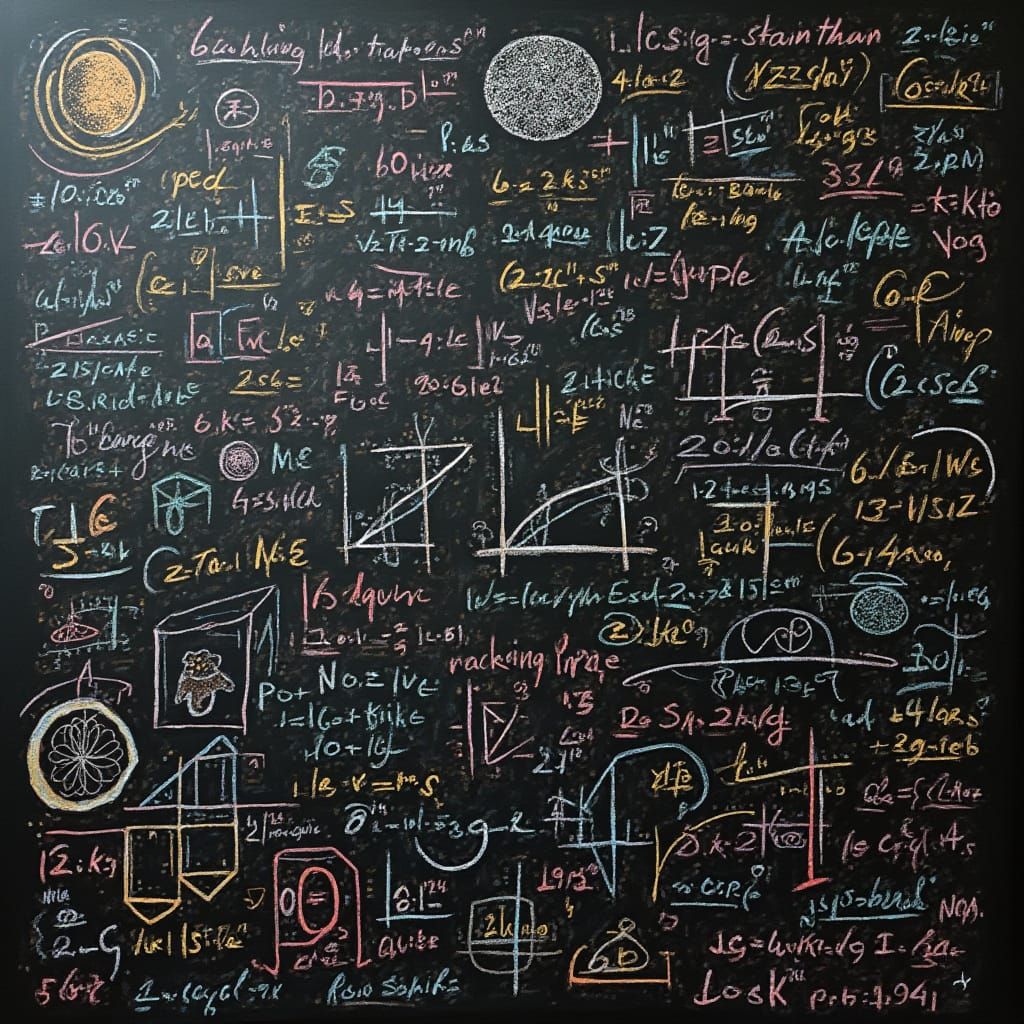 Surreal Math Equations on Chalkboard, Blended Styles