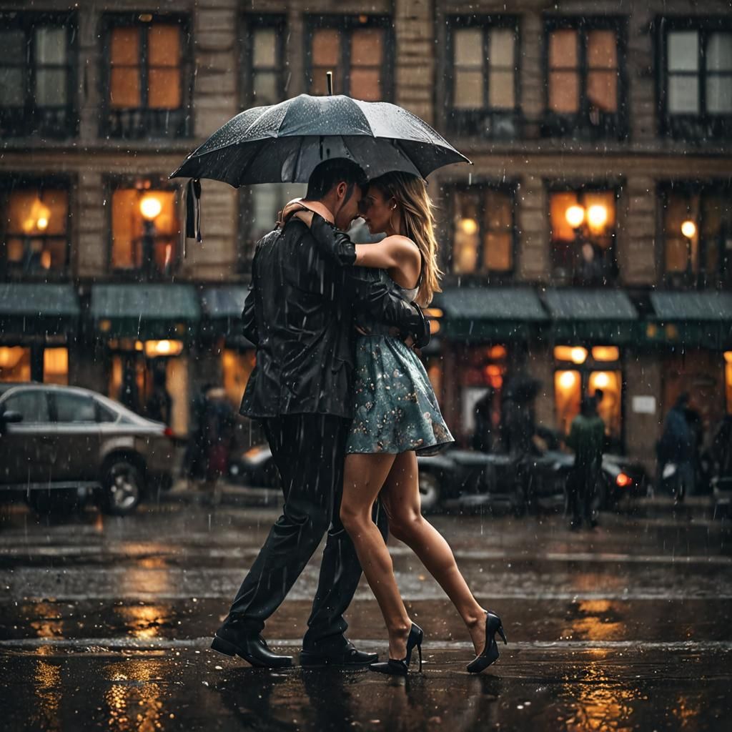 Couple's Rainy Dance in the City