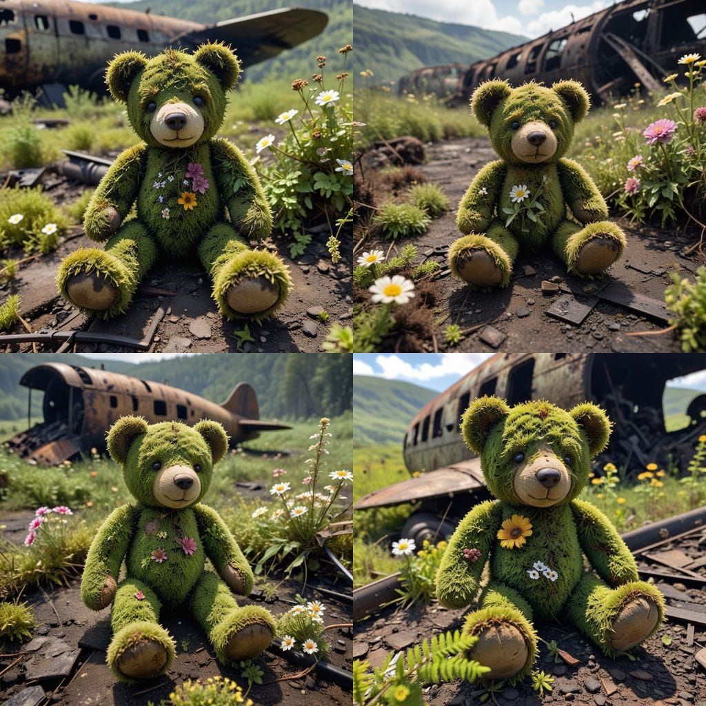 Forgotten Teddy Bear by Derelict Aircraft in Valley