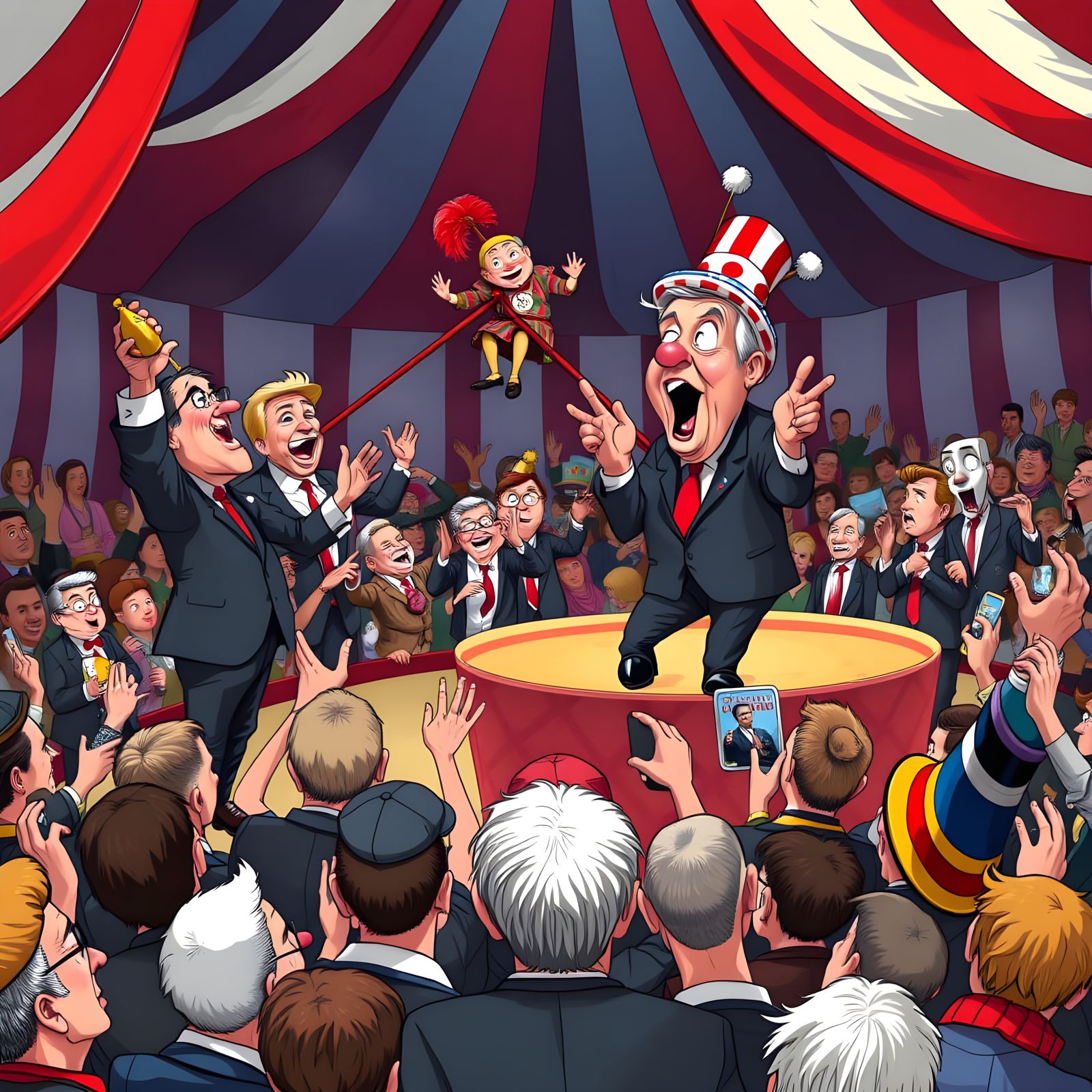 Satirical Circus of Politics in Vibrant Colors