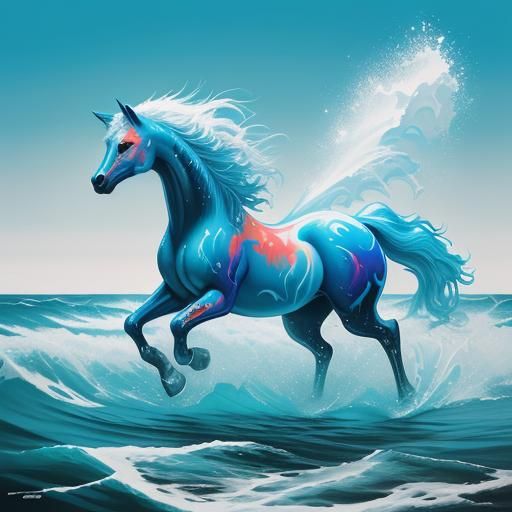 Horse in Ocean: Graffiti Art Splash