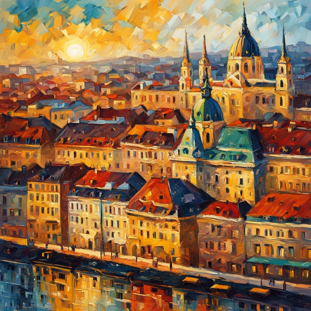 Budapest Cityscape in Expressionist Oil Painting Style