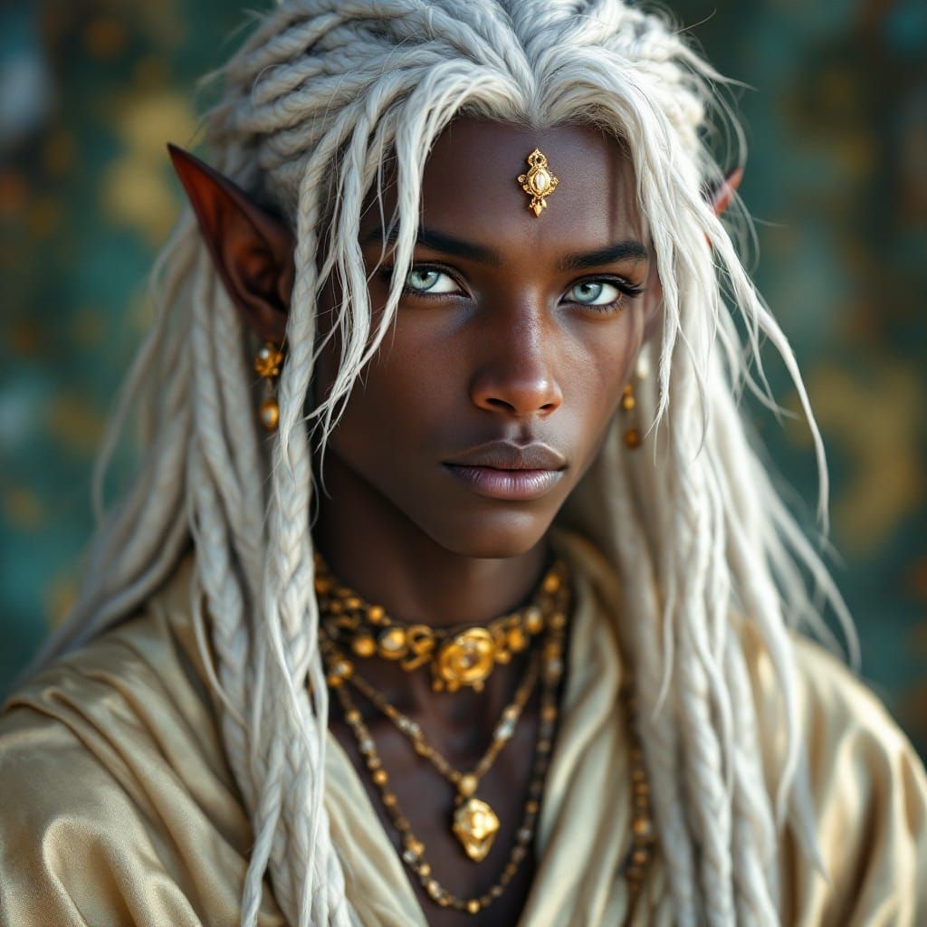 Elf with White Hair and Tarot Cards, Digital Art