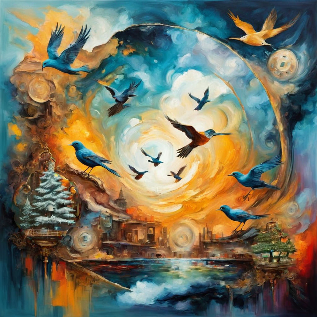 Surreal Double Exposure Landscape in Impasto Style