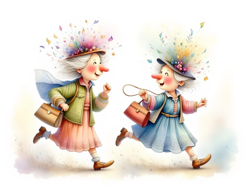 Whimsical Grandmas in a Watercolor Rush