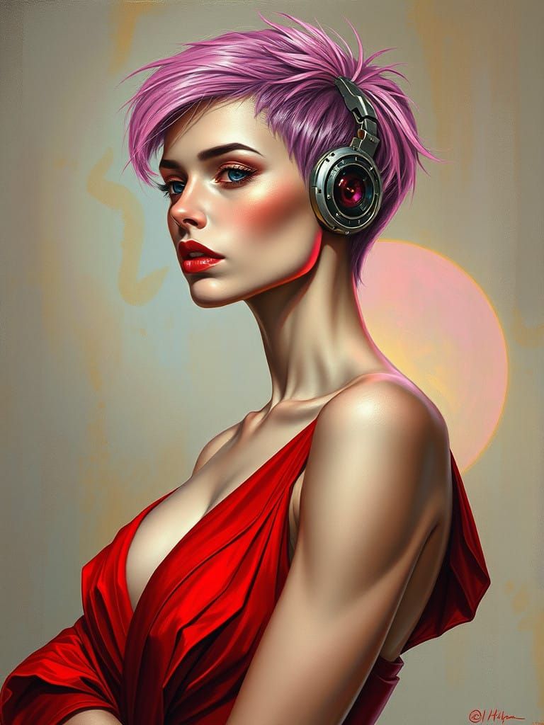 Cyborg Goddess in Vibrant Pink Hues