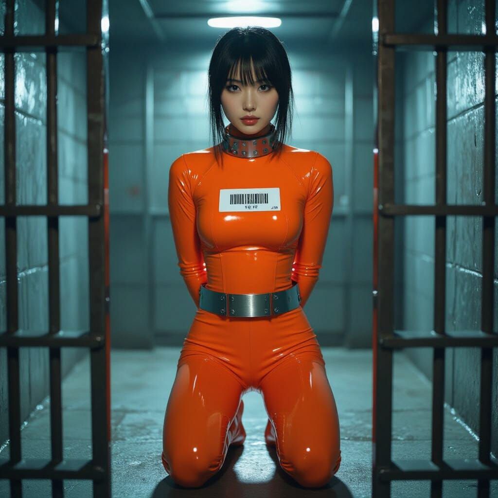 Futuristic Prisoner in Cyberpunk Style Cell