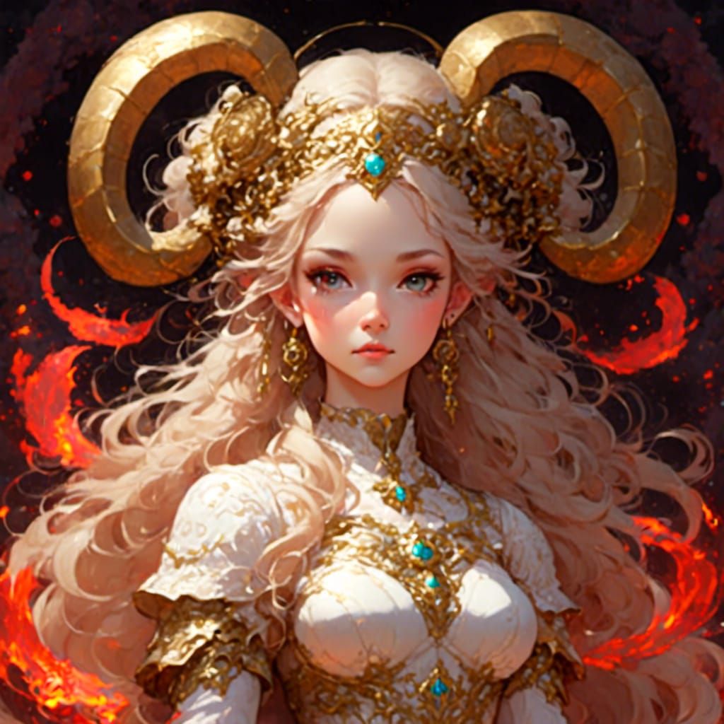 Aries Goddess Leads Celestial Ram in 3D Cartoon