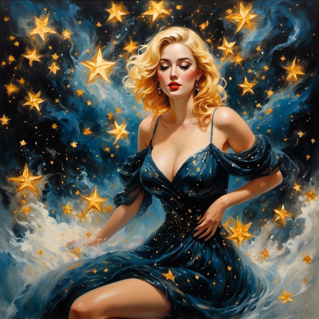 Woman in Starry Lake: Painted Portrait
