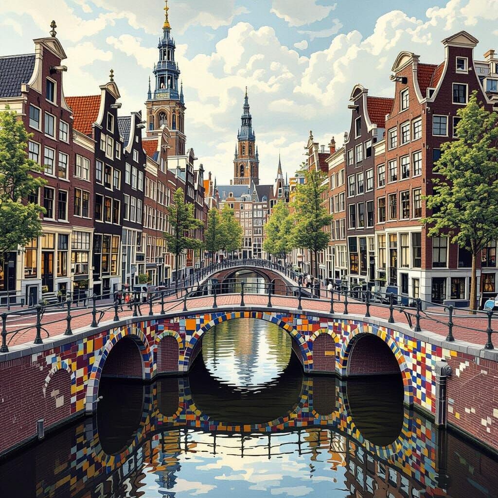 Amsterdam Cityscape in Tessellated Surrealist Style