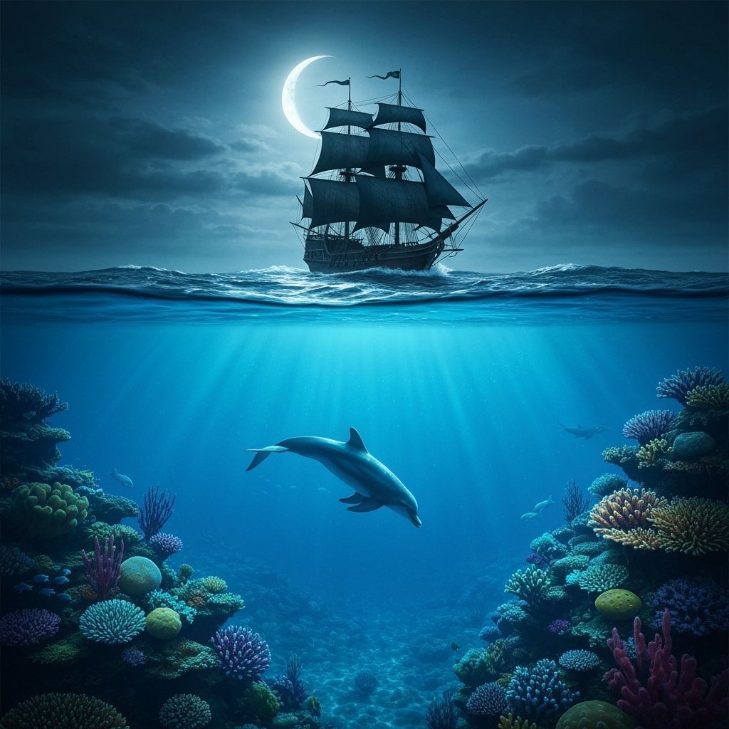 Dolphin and Pirate Ship Split View