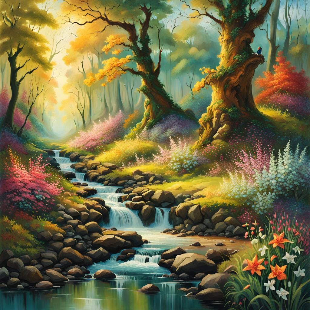 Winter to Spring Forest Landscape Painting