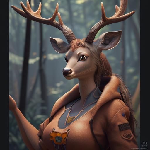 Deer Woman: Pixar-Style 3D Digital Art