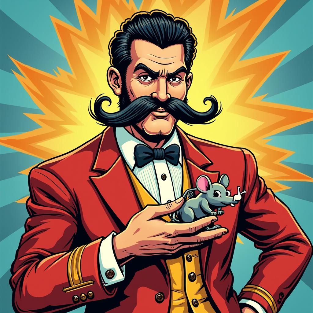 Cartoon Character with Mouse in Pop Art Style