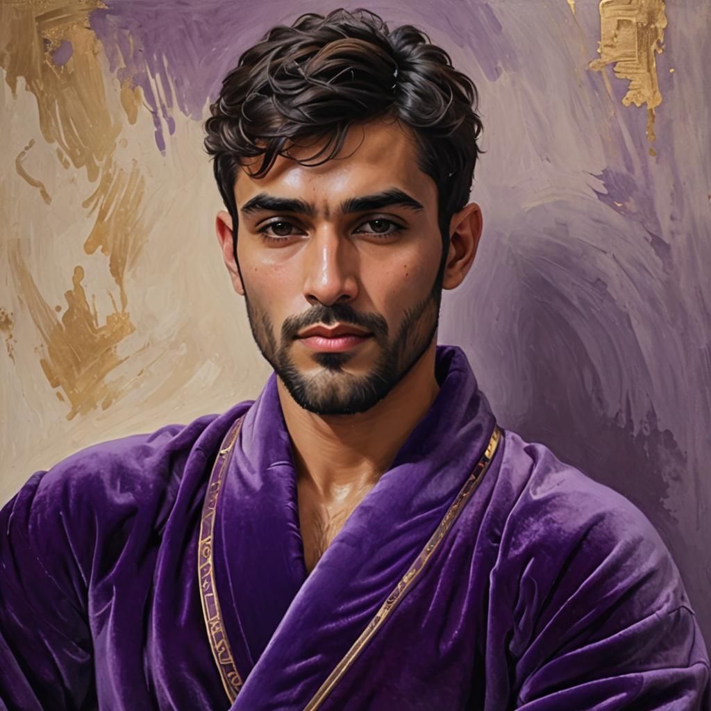 Elegant Hirsute Man in Velvet Bathrobe, Impasto Oil Painting
