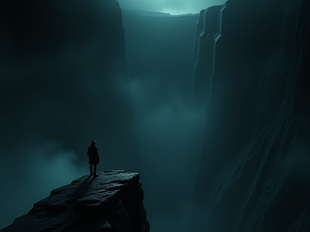 Figure Gazing into the Endless, Dark Abyss