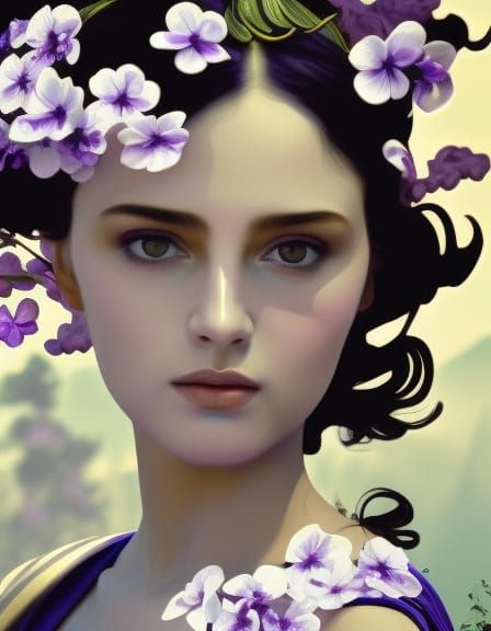 Sappho with Violets: Detailed Fantasy Art
