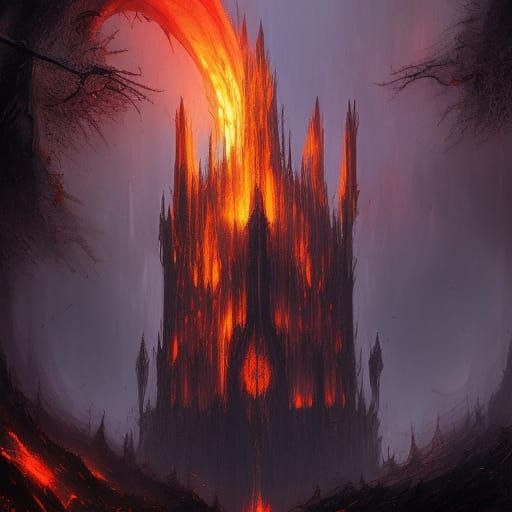 Epic Fire Architecture in Dark Fantasy Style