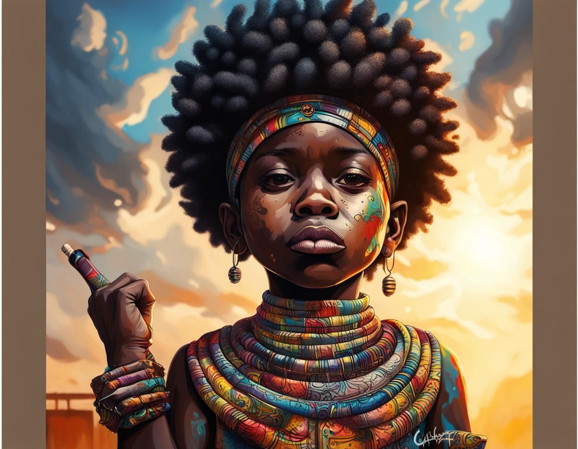Royal African Child: Graffiti Art in Morning Sunlight